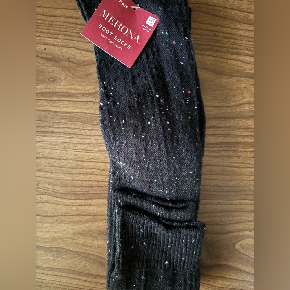 NWT Merona Black Knee/Boot High Socks with Colorful Speckles
